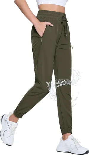 TACVASEN Women's Joggers Lightweight Quick Dry Hiking Pants with Pockets Athletic Travel Workout Summer Water Resistant