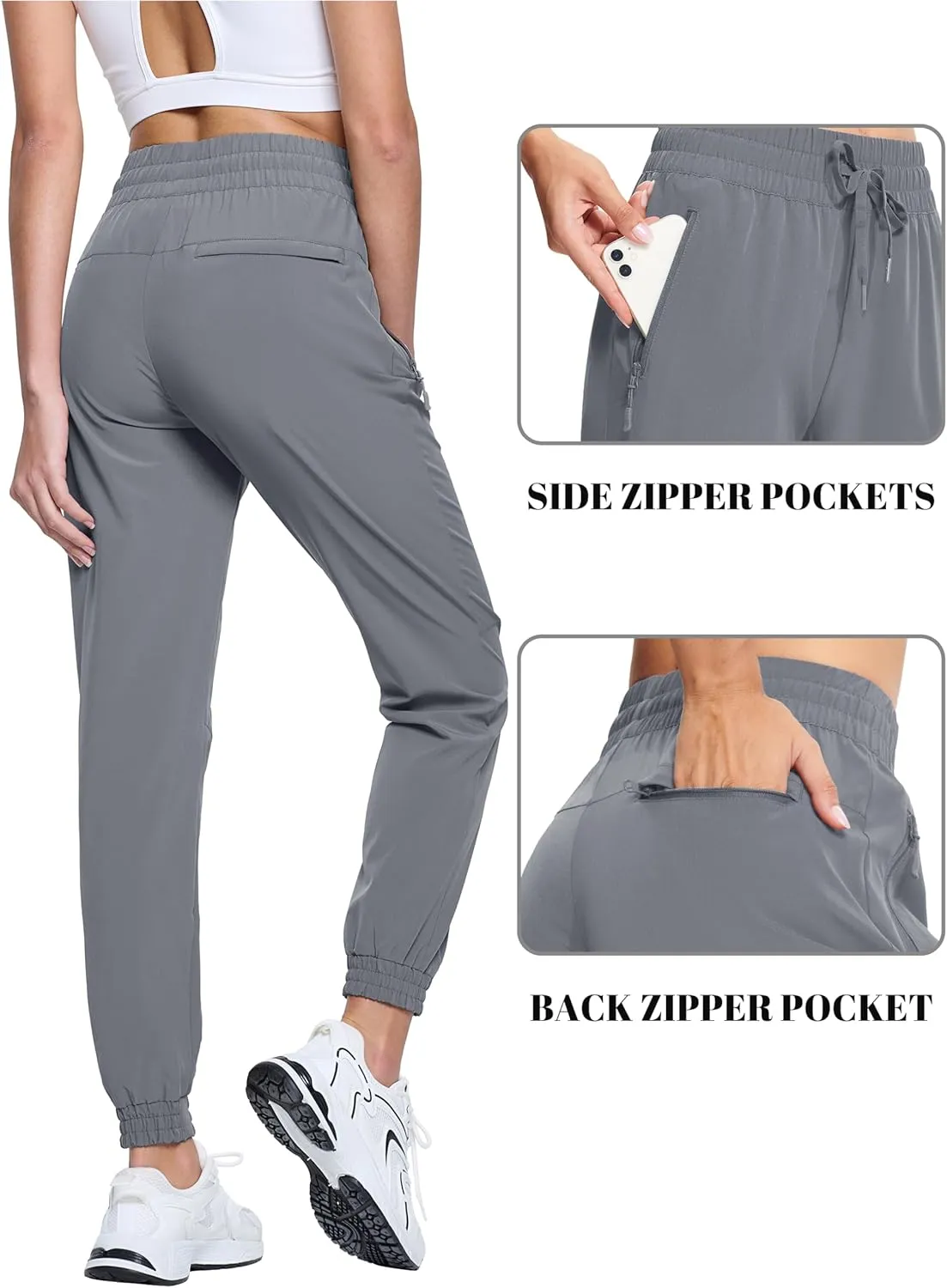 TACVASEN Women's Joggers Lightweight Quick Dry Hiking Pants with Pockets Athletic Travel Workout Summer Water Resistant