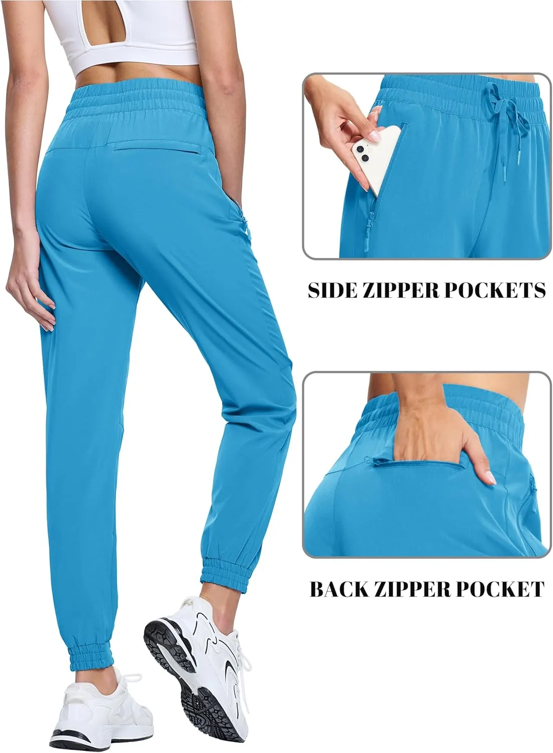 TACVASEN Women's Joggers Lightweight Quick Dry Hiking Pants with Pockets Athletic Travel Workout Summer Water Resistant