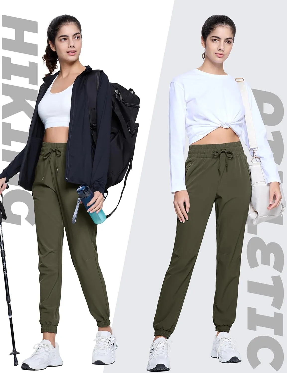 TACVASEN Women's Joggers Lightweight Quick Dry Hiking Pants with Pockets Athletic Travel Workout Summer Water Resistant