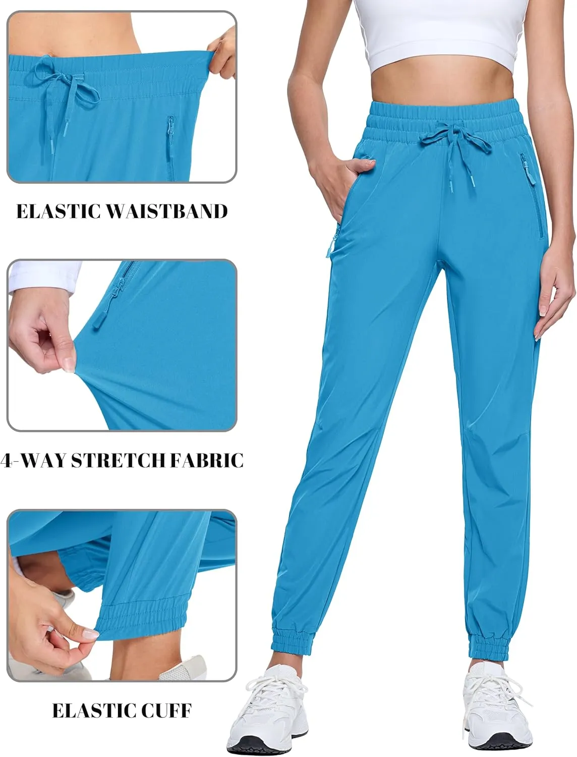 TACVASEN Women's Joggers Lightweight Quick Dry Hiking Pants with Pockets Athletic Travel Workout Summer Water Resistant