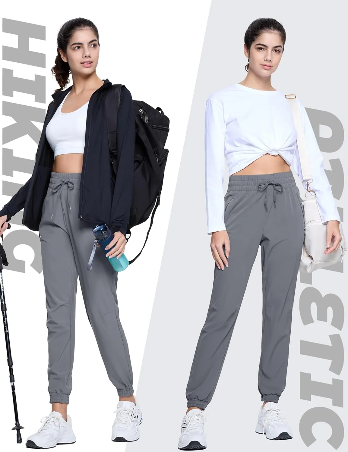 TACVASEN Women's Joggers Lightweight Quick Dry Hiking Pants with Pockets Athletic Travel Workout Summer Water Resistant