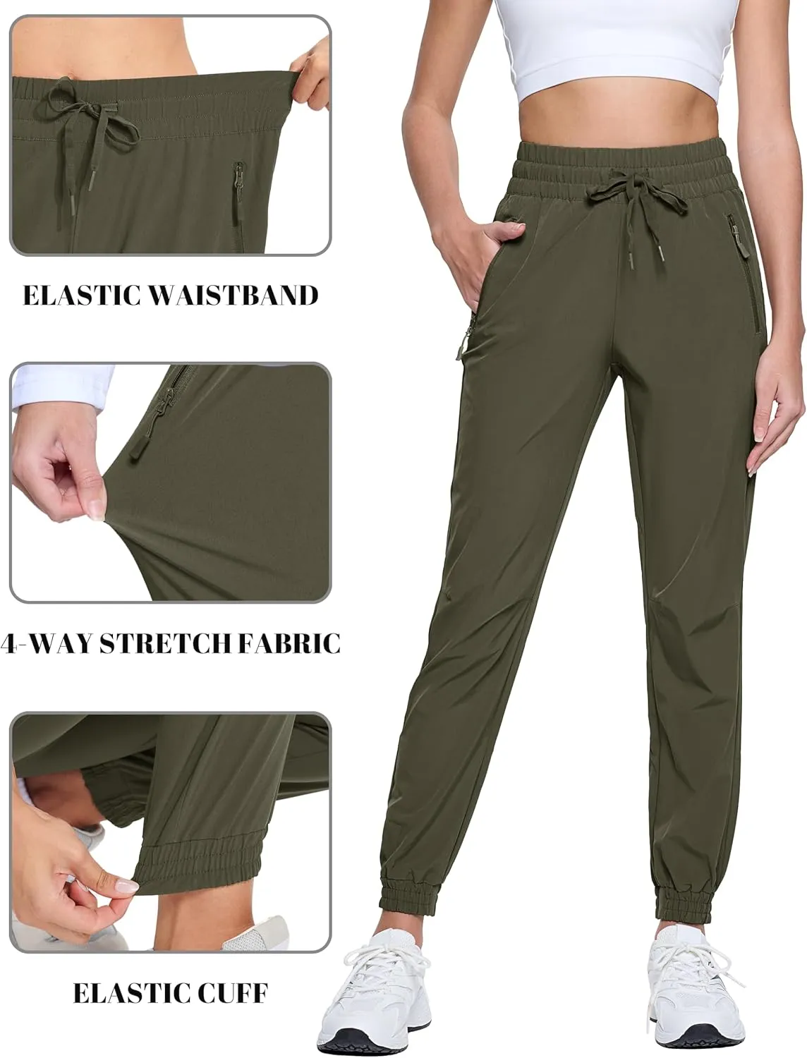 TACVASEN Women's Joggers Lightweight Quick Dry Hiking Pants with Pockets Athletic Travel Workout Summer Water Resistant