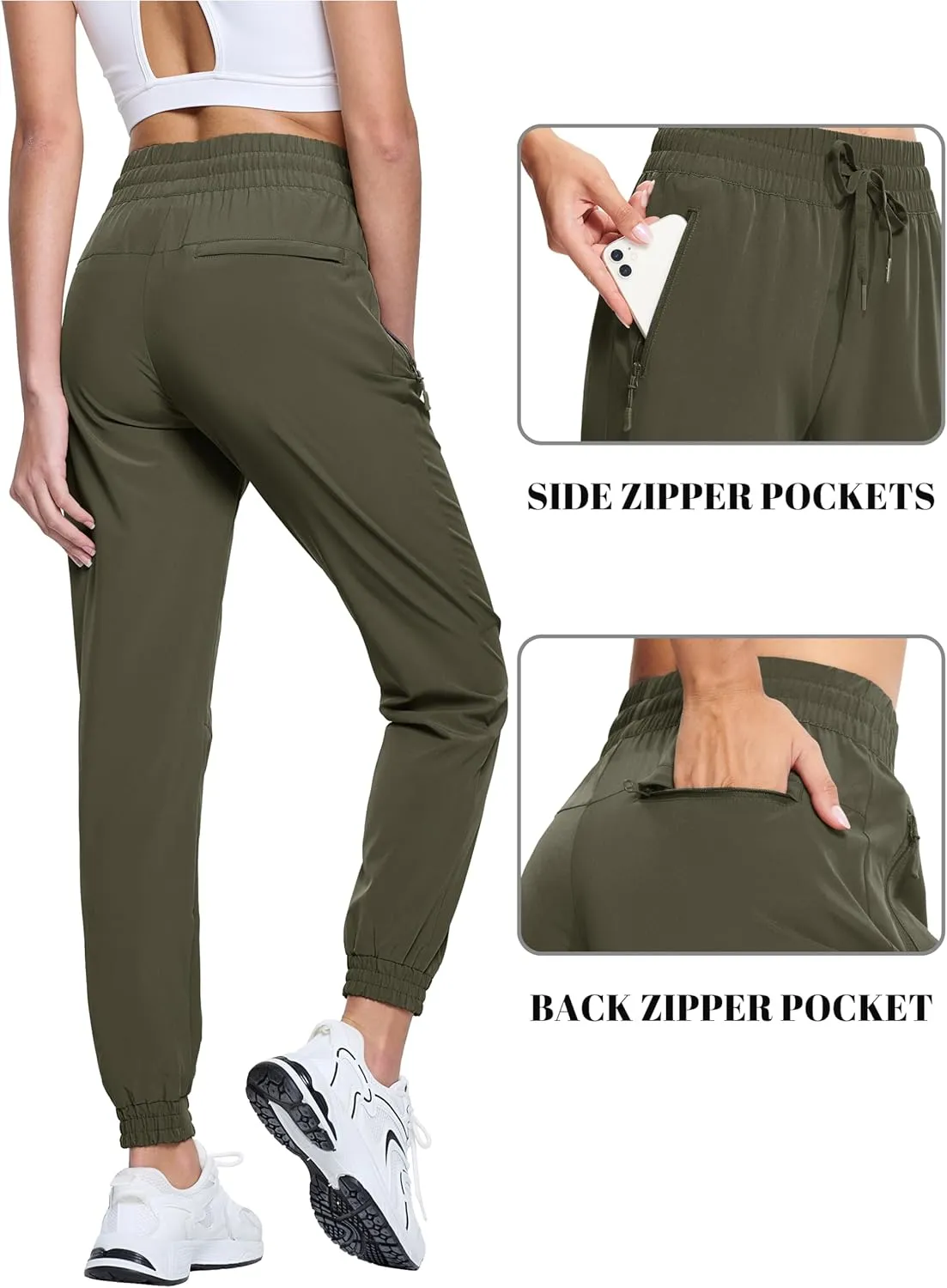 TACVASEN Women's Joggers Lightweight Quick Dry Hiking Pants with Pockets Athletic Travel Workout Summer Water Resistant
