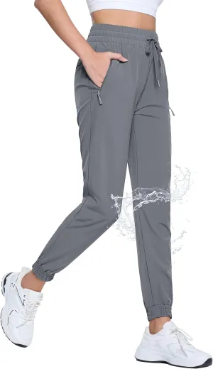 TACVASEN Women's Joggers Lightweight Quick Dry Hiking Pants with Pockets Athletic Travel Workout Summer Water Resistant