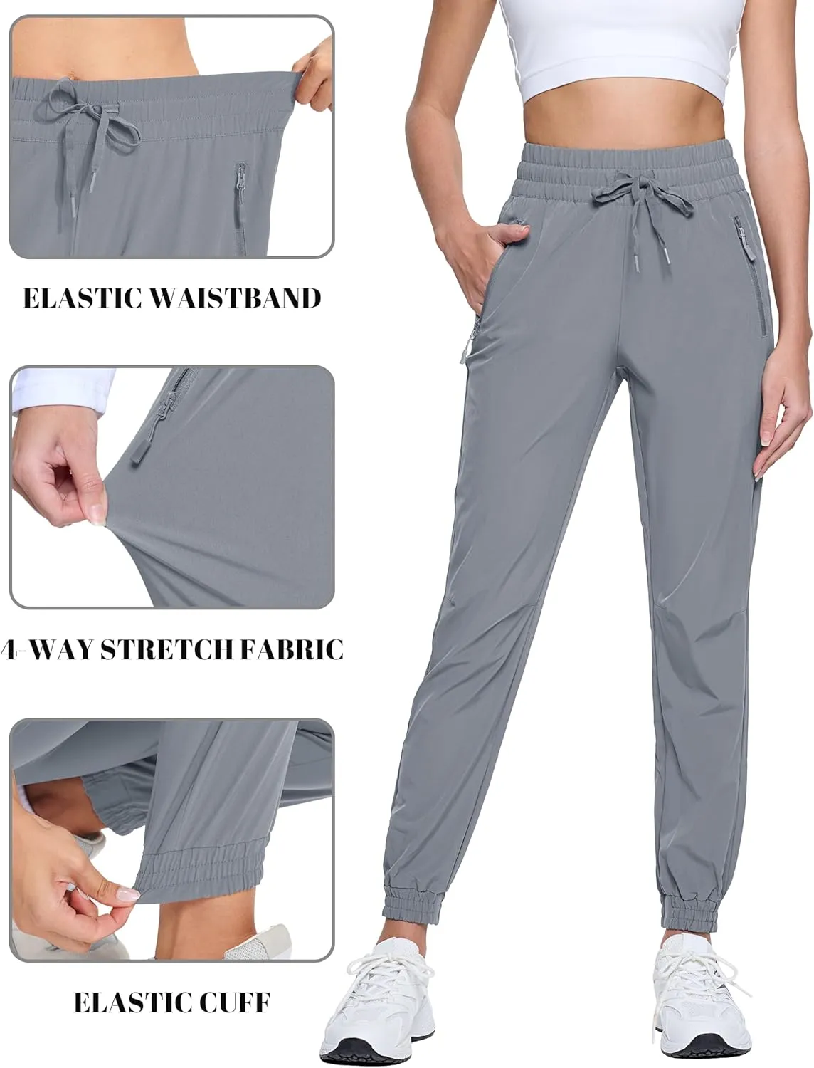 TACVASEN Women's Joggers Lightweight Quick Dry Hiking Pants with Pockets Athletic Travel Workout Summer Water Resistant