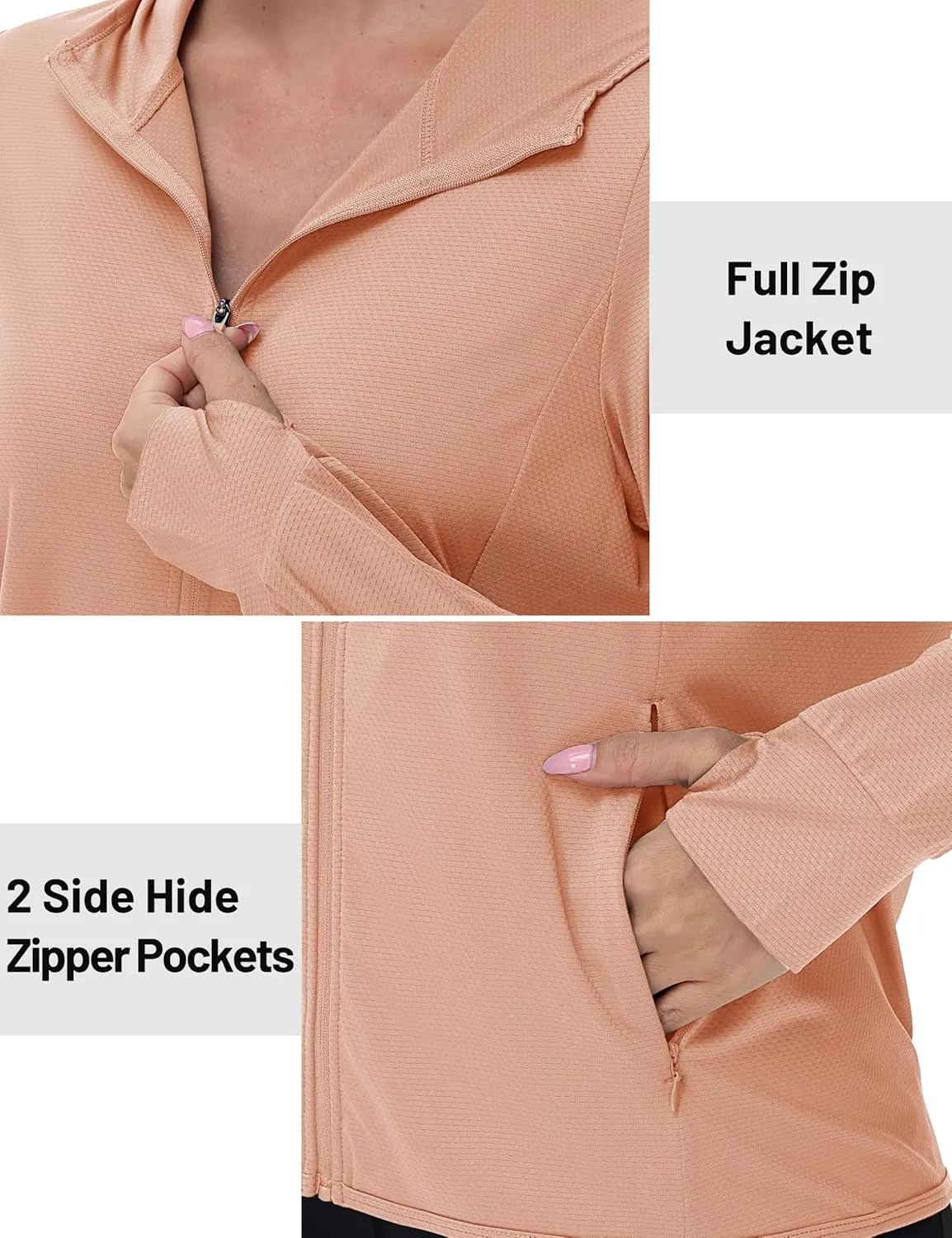 TACVASEN Women's Sun Hoodies Lightweight Jacket for Women Zip Up UPF 50  UV Shirt Long Sleeves