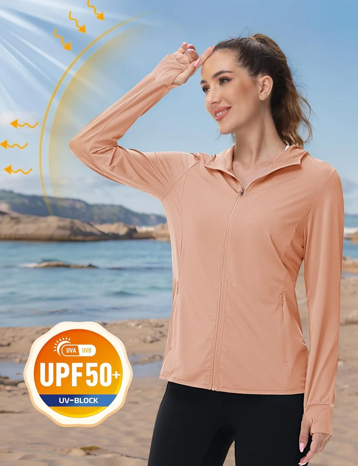 TACVASEN Women's Sun Hoodies Lightweight Jacket for Women Zip Up UPF 50  UV Shirt Long Sleeves