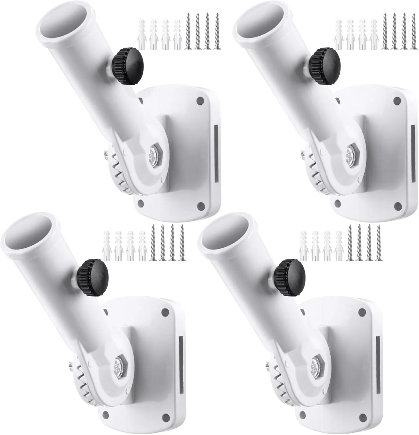 Tandefio 4 Pcs Flag Pole Holder for Outside House Adjustable Bracket Heavy Duty Mount Aluminum Alloy Multi Position White Mounting Bracket