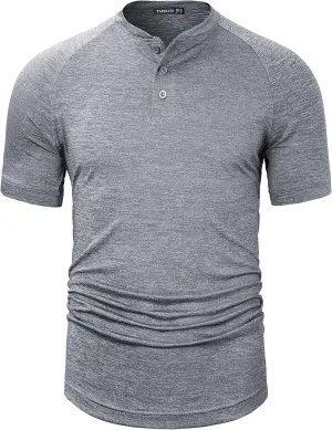 TAPULCO Mens Collarless Golf Shirts Short Sleeve Dry Fit Stretch Casual Breathable Lightweight Tshirts