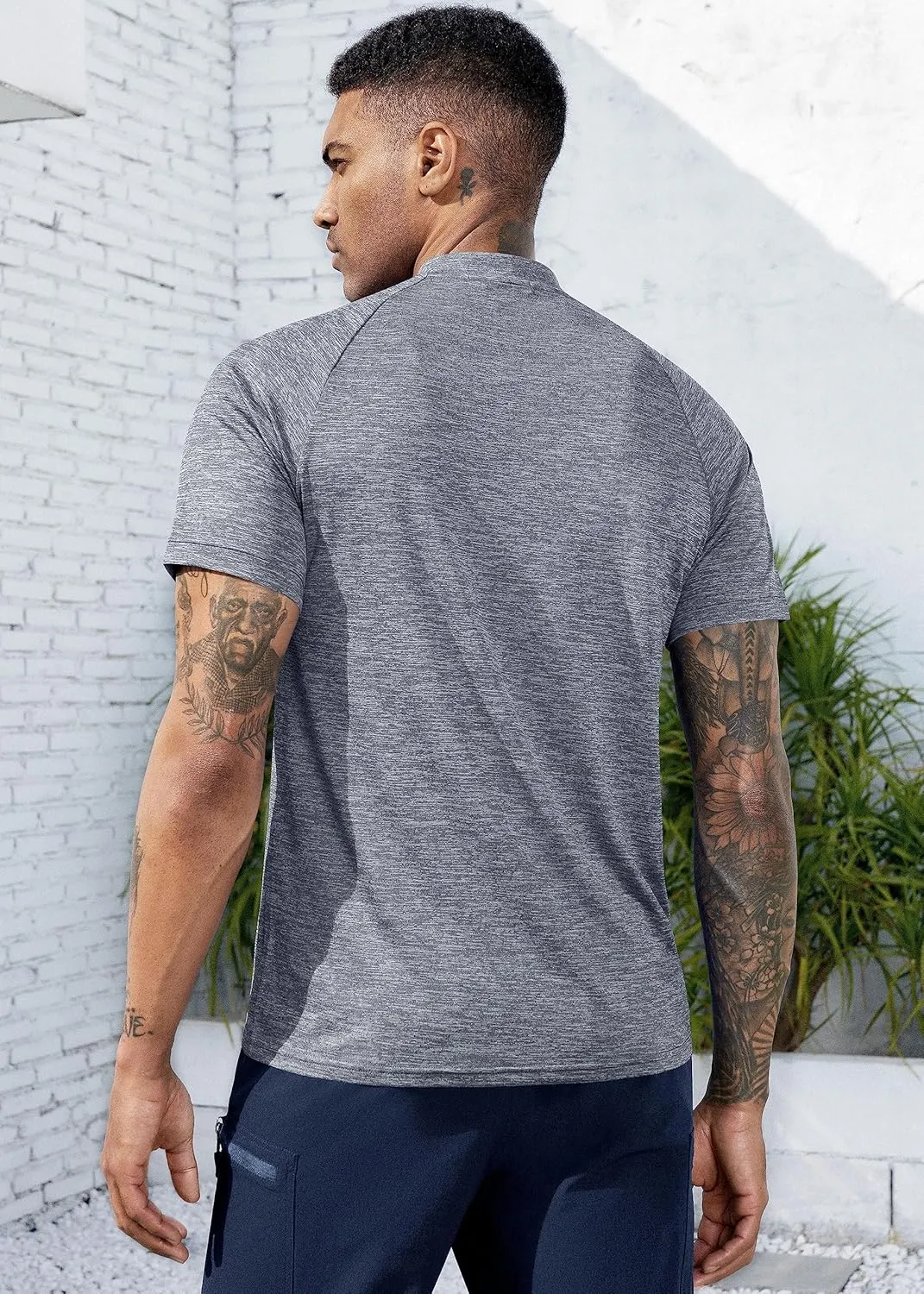 TAPULCO Mens Collarless Golf Shirts Short Sleeve Dry Fit Stretch Casual Breathable Lightweight Tshirts