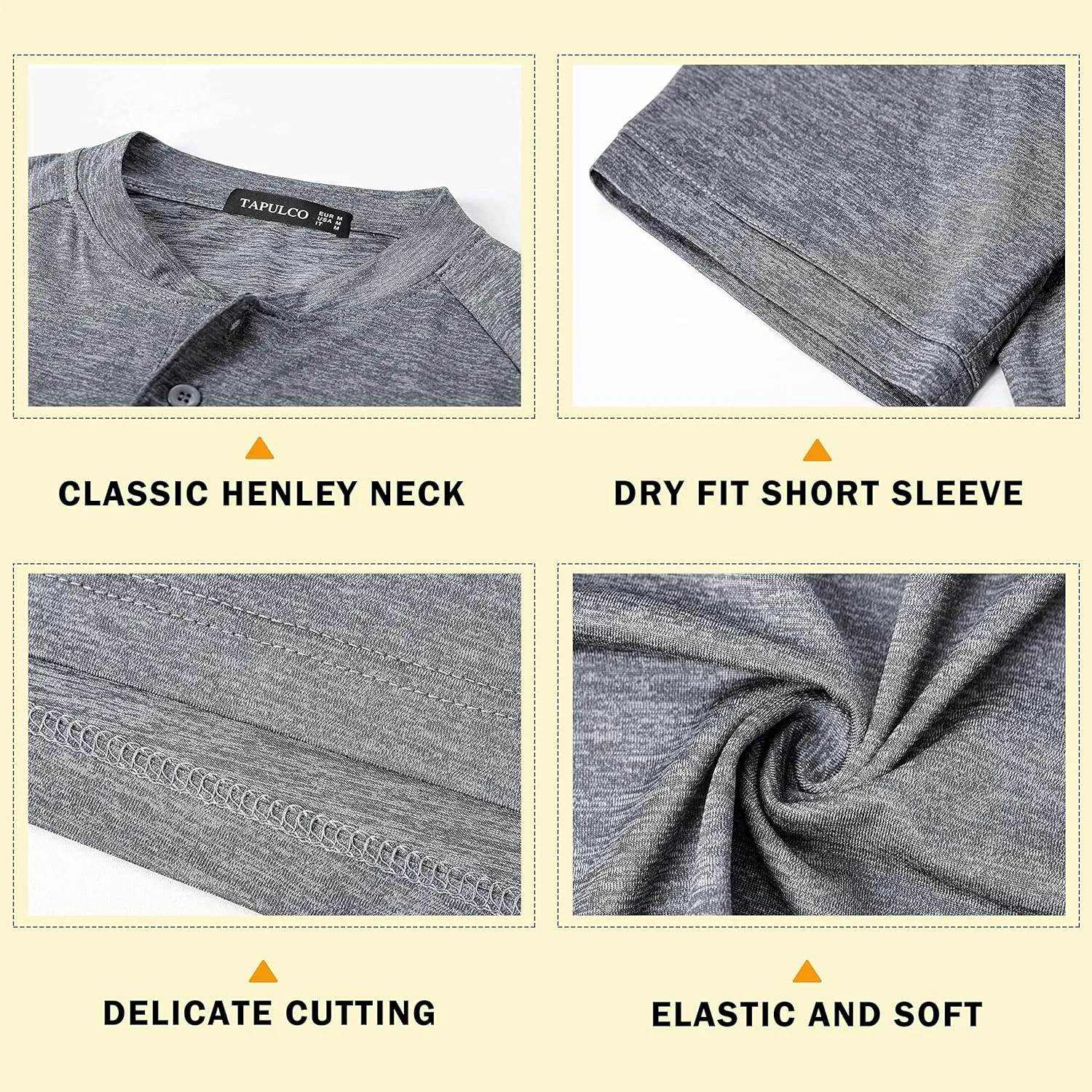 TAPULCO Mens Collarless Golf Shirts Short Sleeve Dry Fit Stretch Casual Breathable Lightweight Tshirts