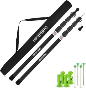 Tarp Poles, Telescoping Tent Pole Set of 2, 7.7ft Aluminum Lightweight Portable Support Rod with Protection Cap, for Camping, Awning, Sun Shades,Rain Fly, Free Guylines & Stakes (2 Poles)