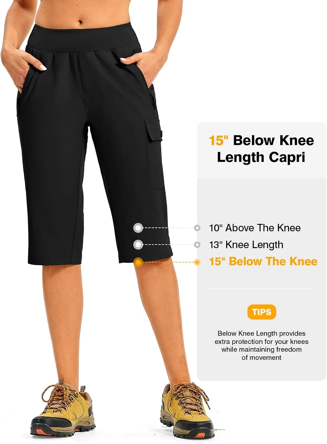 TBMPOY Womens 15" Long Hiking Shorts Below Knee Length Cargo Capri Bermuda Water Resistant Lightweight Stretch 3 Pockets
