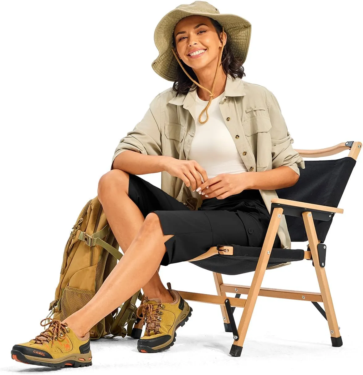 TBMPOY Womens 15" Long Hiking Shorts Below Knee Length Cargo Capri Bermuda Water Resistant Lightweight Stretch 3 Pockets