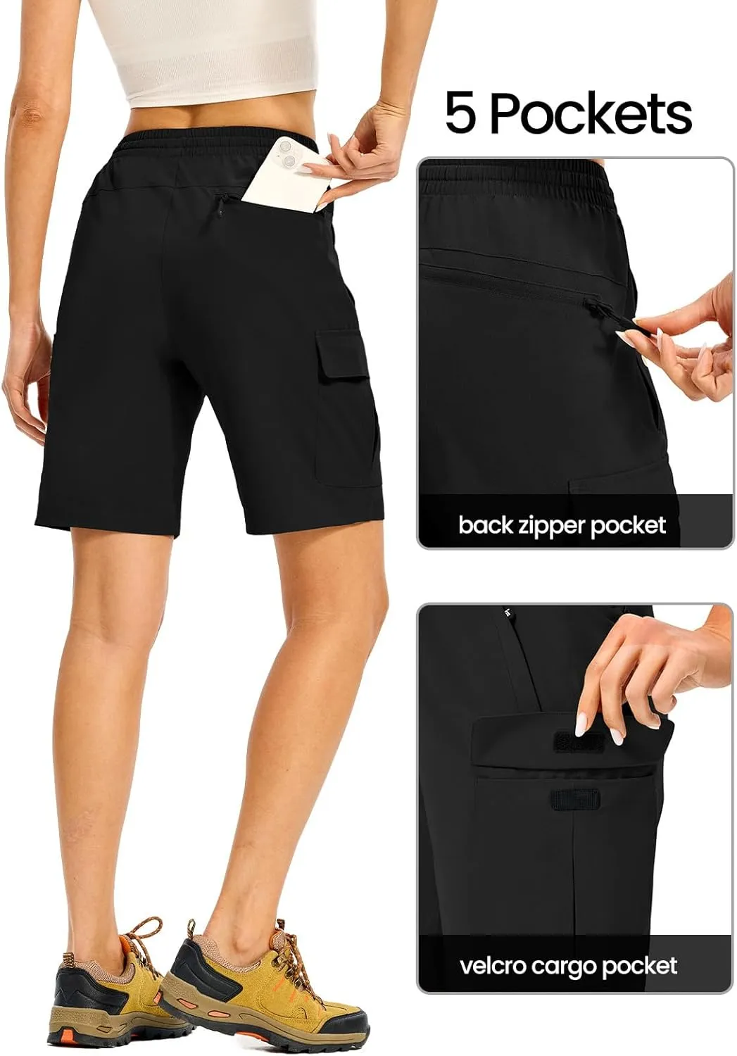 TBMPOY Women's Hiking Cargo Shorts 8.5" Lightweight Quick-Dry Water Resistant Athletic Shorts with Zipper Pockets