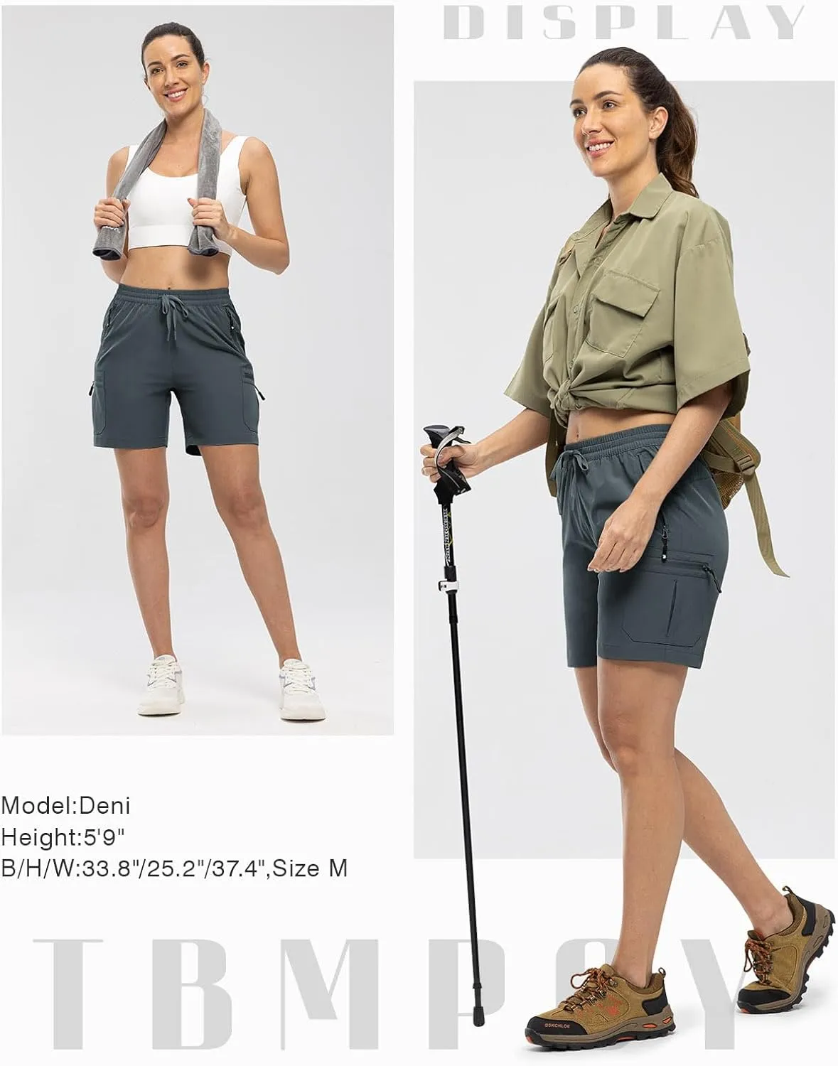 TBMPOY Women's Hiking Cargo Shorts Lightweight Quick Dry Athletic Summer Shorts Golf Travel Camping with Zipper Pockets