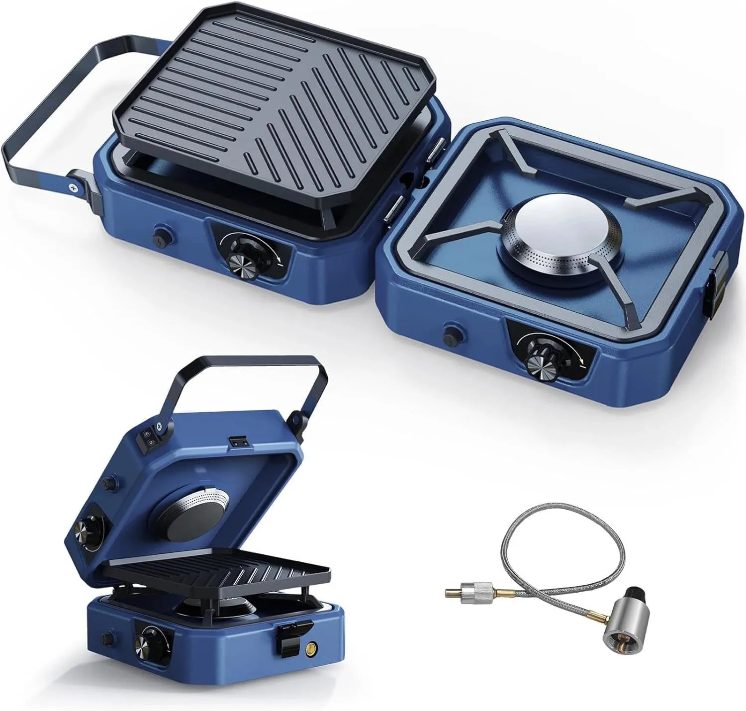 TENKE Premium Quality Foldable Camping Stove with Griddle 16000 BTU Adjustable 2 Burner with Piezo Ignition Easy Carrying Handle, Compatible with 1LBS Propane (BLUE)