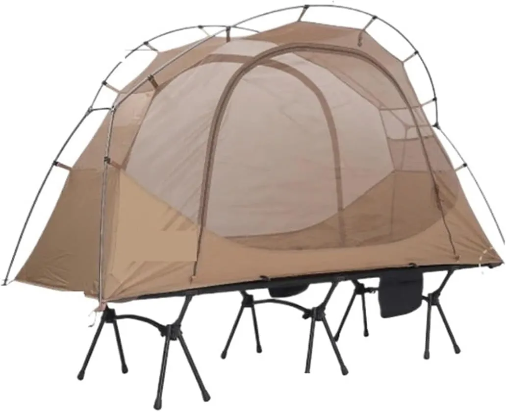 Tent 1Person Double Layers Outdoor Camping Bed Tent Lightweight Convenient Net Mosquito Portable Aluminum Alloy Pole Lightweight (Color : Khaki)