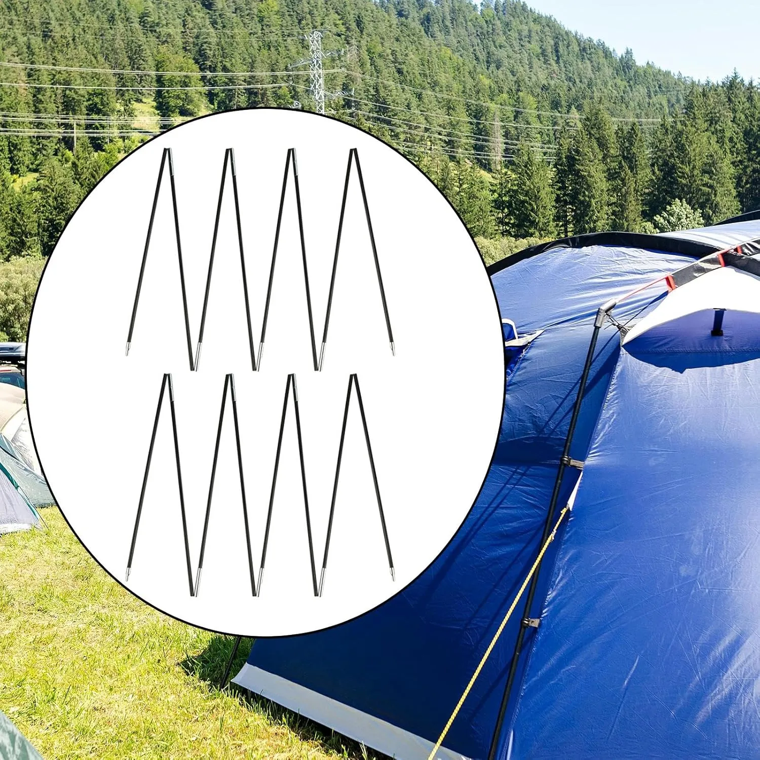 Tent Poles Replacement, Fibreglass Rod, Pre Assembled, Black Tent Poles for Camping, Backpacking, Tents Hiking Fishing
