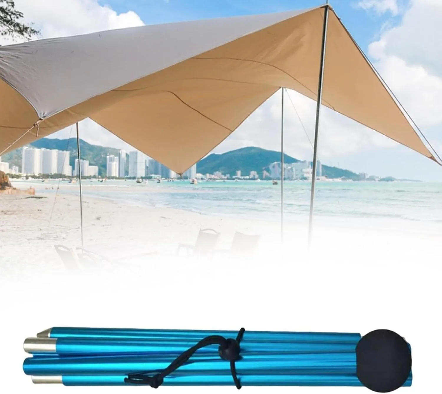 Tent Rod Canopy Rod Bracket 2M Multifunctional,Five Sections Shelter Building Tarp Pole Tent Pole for Hiking Beach Outdoor