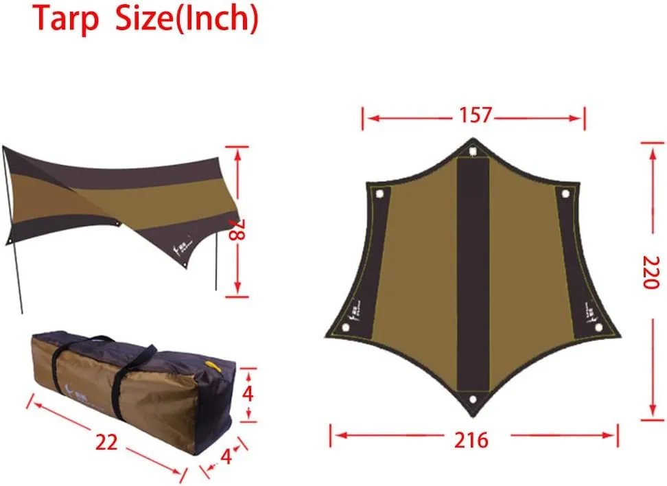Tent Tarp Camping Tarp, 5-8 Person Outdoor Sun Shelter with Iron Poles, Camping Canopy Waterproof & UV-Protection Beach Sun Shade for Camping Hiking Fishing Picnic (Green)