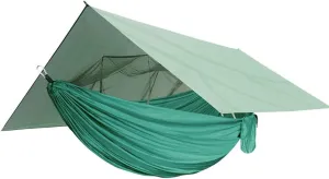 Tent Tarps,wild Camping,Portable Camping Hammock Kit, Single and Double Hammock, Mosquito Net, Insect Net, Rain Fly, High Strength Parachute Cloth Hammock(Dark green army green)