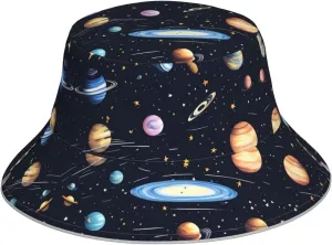 The Solar Family Prints Reflective Bucket Hat for Men and Women - Lightweight and Breathable Headwear Black, Black, One Size