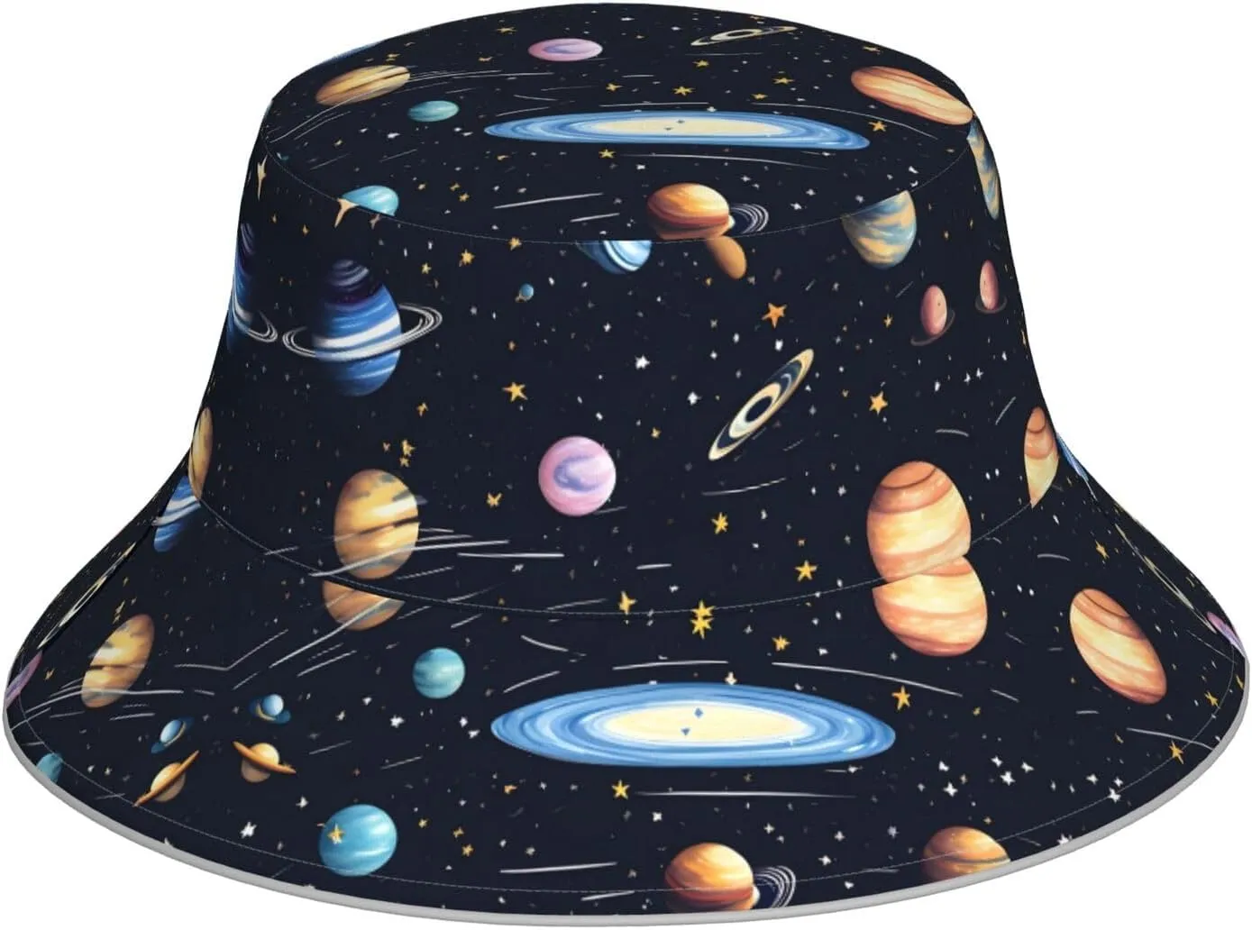 The Solar Family Prints Reflective Bucket Hat for Men and Women - Lightweight and Breathable Headwear Black, Black, One Size