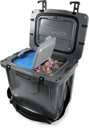 Titan PRO High Performance Ice Chest - 25 Quart Capacity - Hard Cooler with Interior LED Light, Ice Saver Performance Booster and Microban Protection - Granite Gray