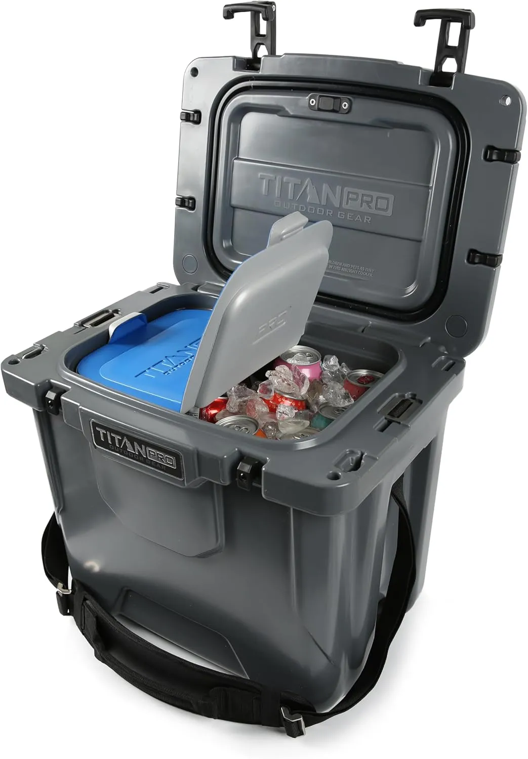 Titan PRO High Performance Ice Chest - 25 Quart Capacity - Hard Cooler with Interior LED Light, Ice Saver Performance Booster and Microban Protection - Granite Gray