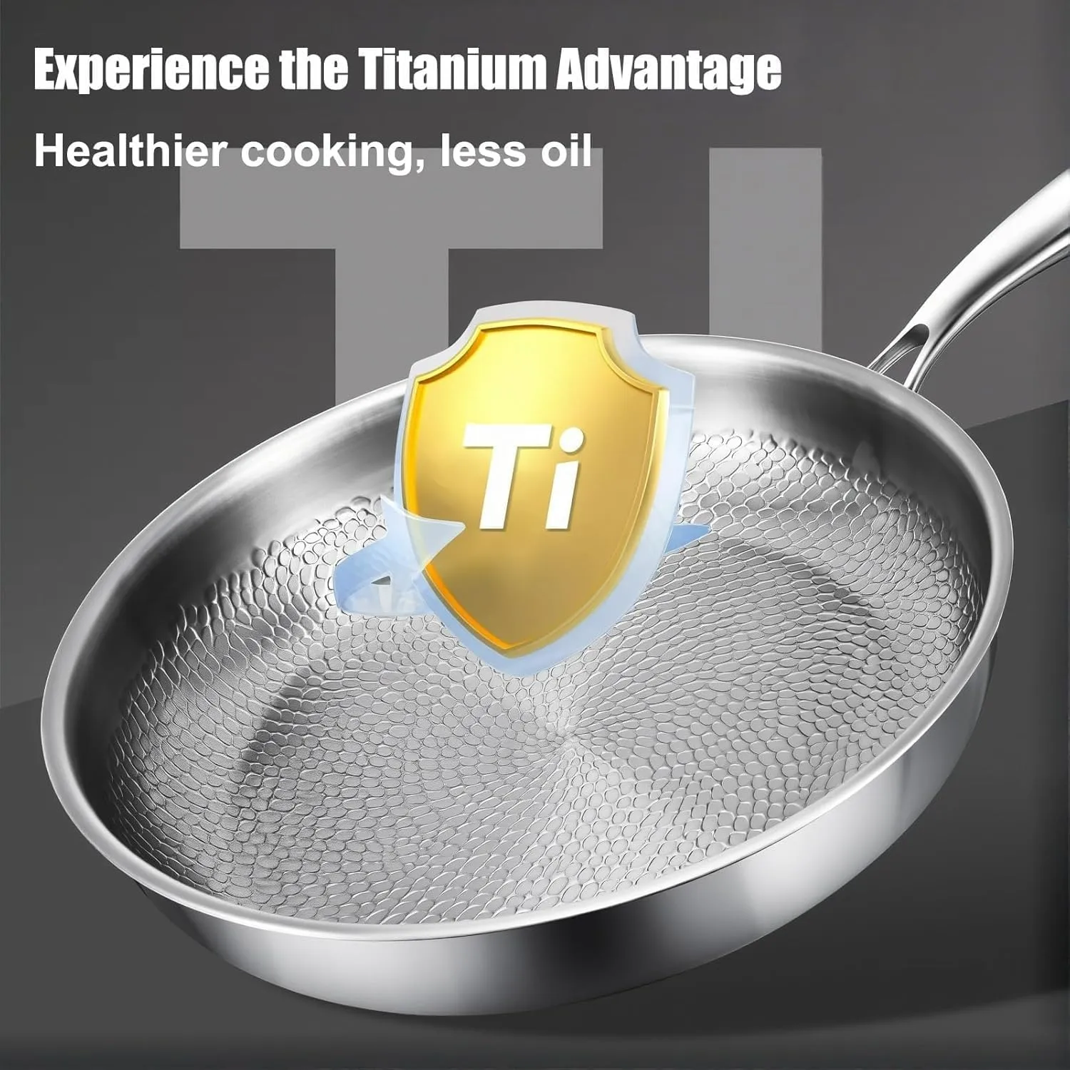 Titanium Hammered Pan Pro with Lid, Pure Titanium, Heats Quickly, Cooks Evenly, Extremely Heat Resistant (M: 10.23in / 26cm)