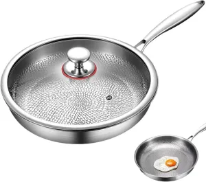 Titanium Hammered Pan Pro with Lid, Pure Titanium, Heats Quickly, Cooks Evenly, Extremely Heat Resistant (M: 10.23in / 26cm)