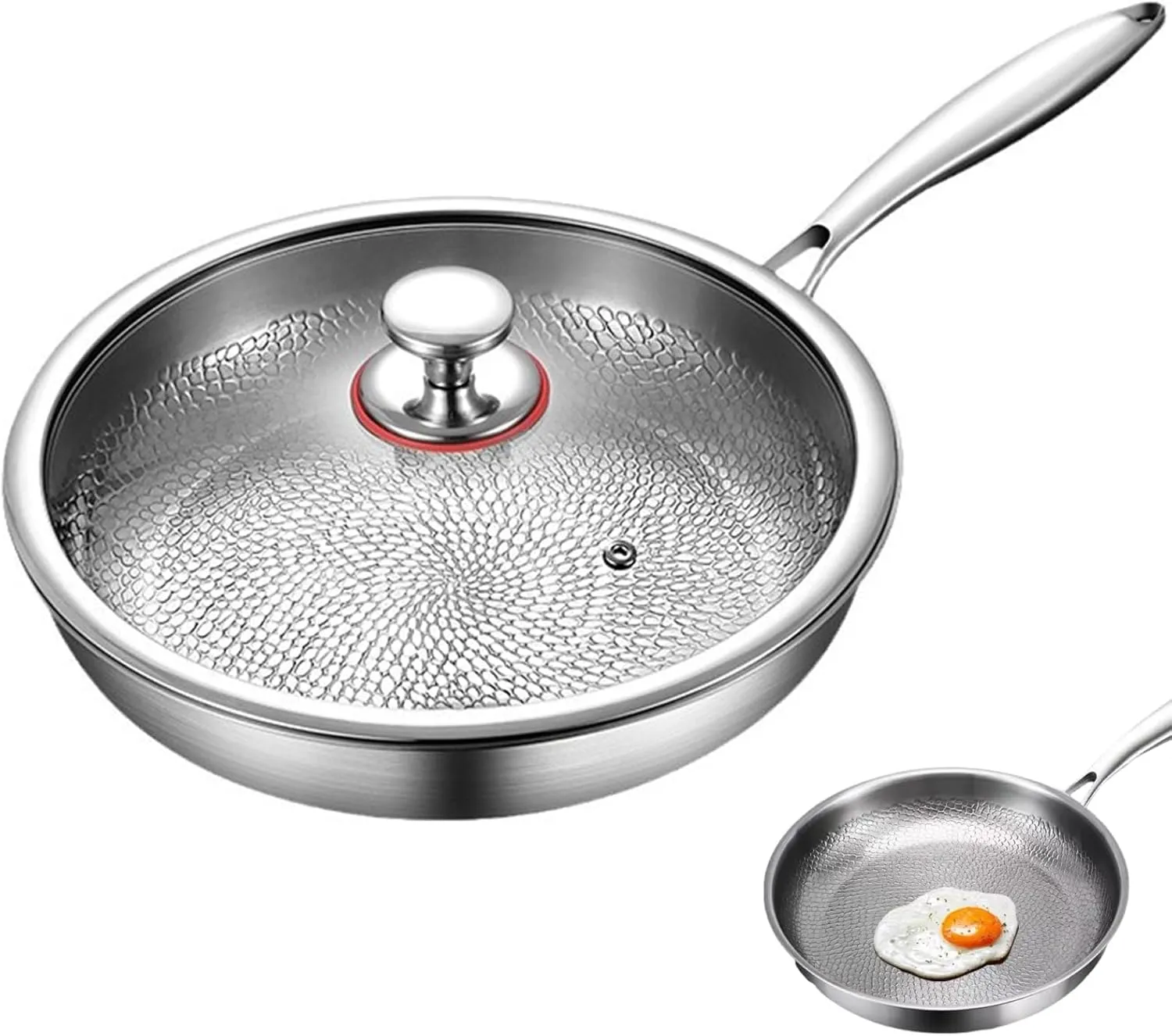 Titanium Hammered Pan Pro with Lid, Pure Titanium, Heats Quickly, Cooks Evenly, Extremely Heat Resistant (M: 10.23in / 26cm)