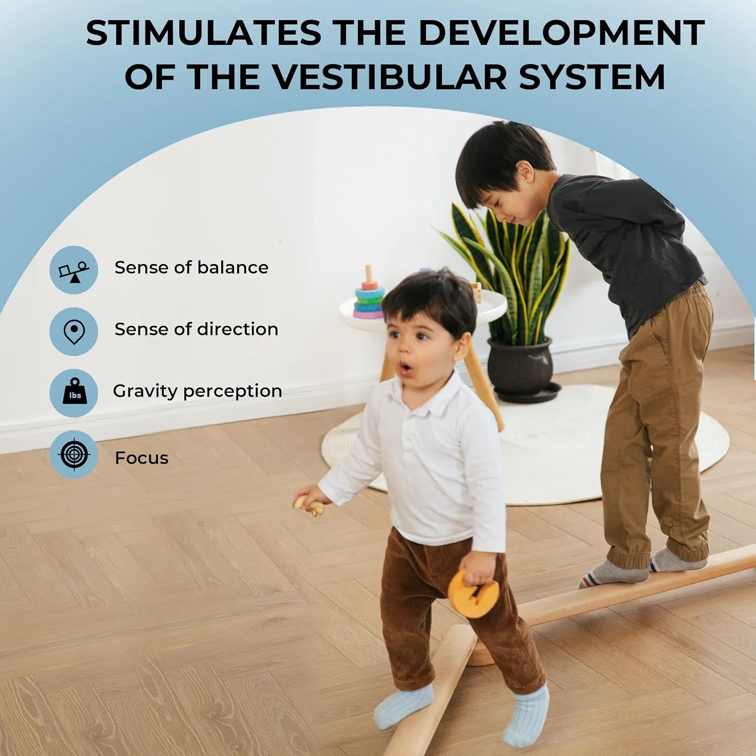Toddler Balance Beam - Beechwood Kids Balance Board for Indoor & Outdoor Use, Ages 3-5 & 1-3