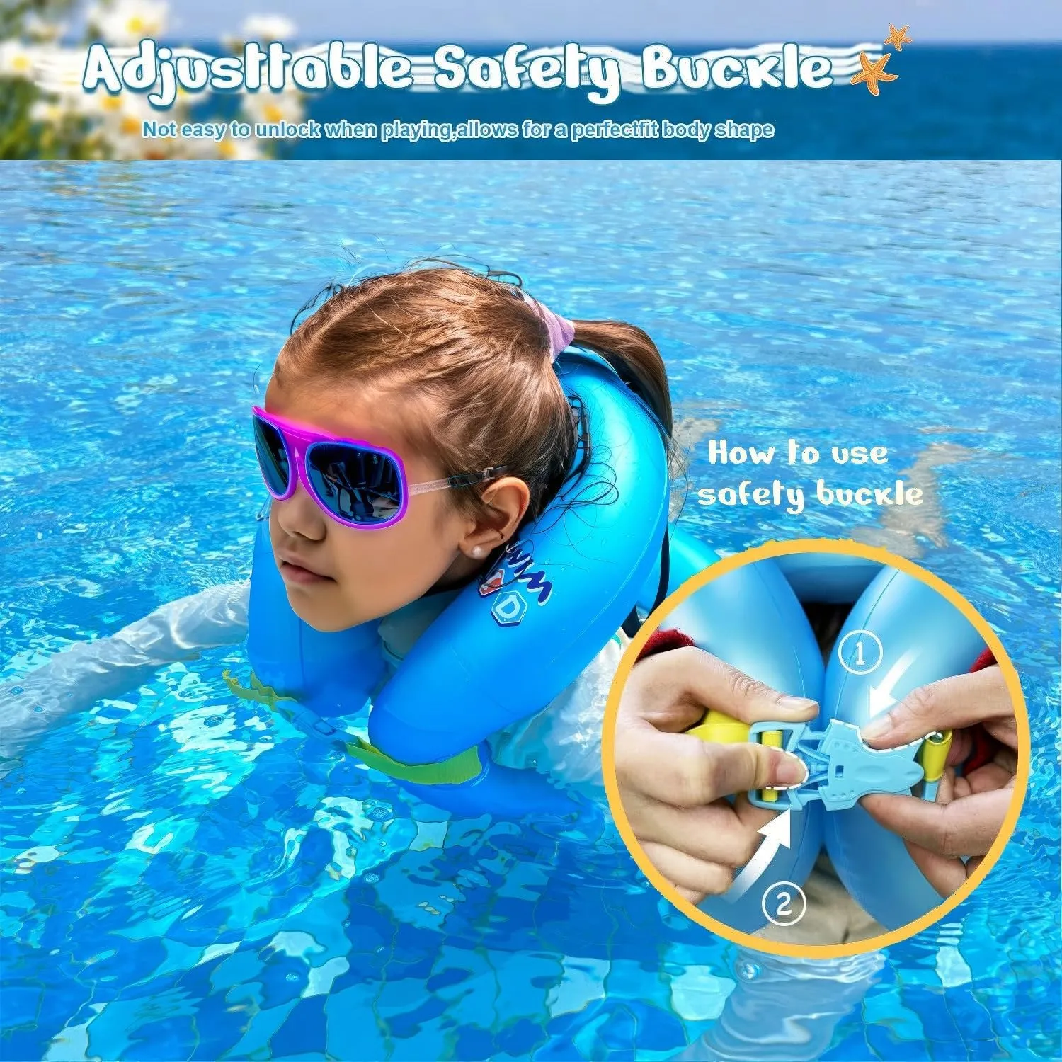 Toddler Swim Vest-Kids Swim Floaties for 3-6/5-12Yrs, 30-50/50-90 lbs, Portable Inflatable Pool Floats with Adjustable Safety Buckle and Double Surround Air Bag
