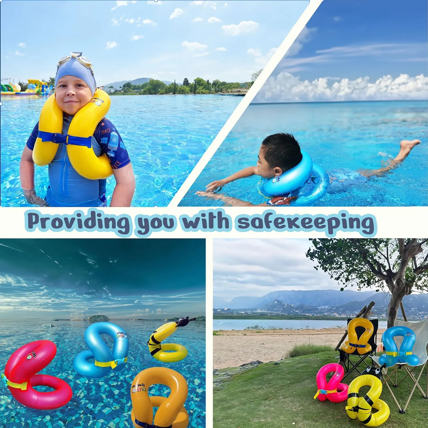 Toddler Swim Vest-Kids Swim Floaties for 3-6/5-12Yrs, 30-50/50-90 lbs, Portable Inflatable Pool Floats with Adjustable Safety Buckle and Double Surround Air Bag