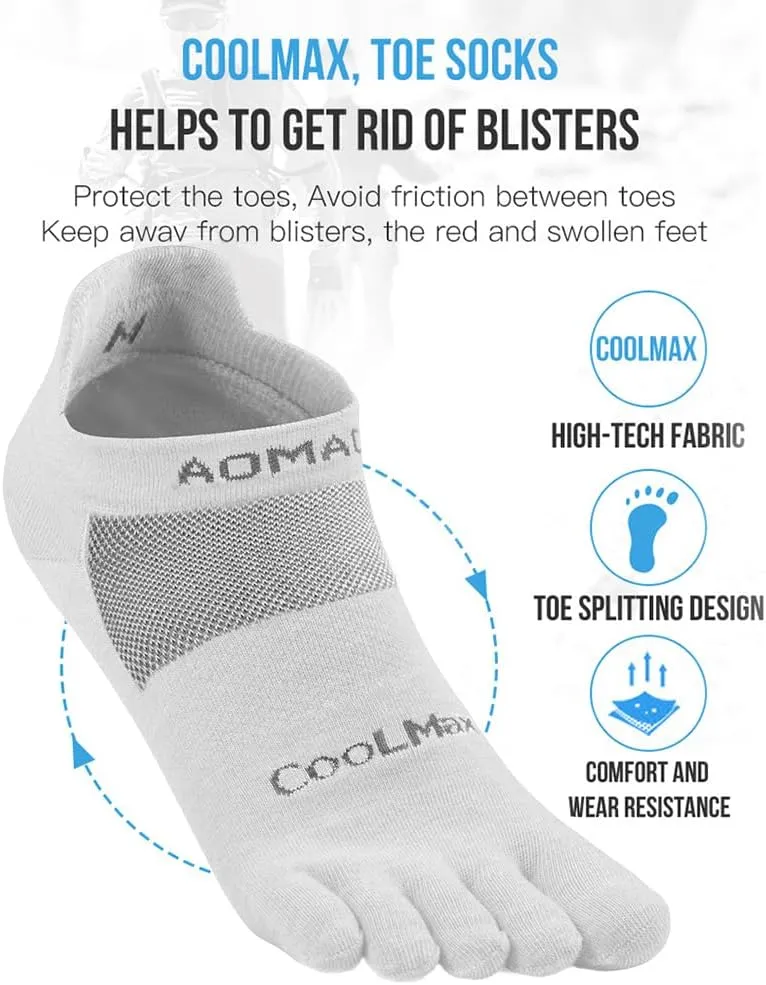 Toe Socks for Men Women Cool-max Running Socks 3 Pairs Athletic Breathable Five Finger Socks