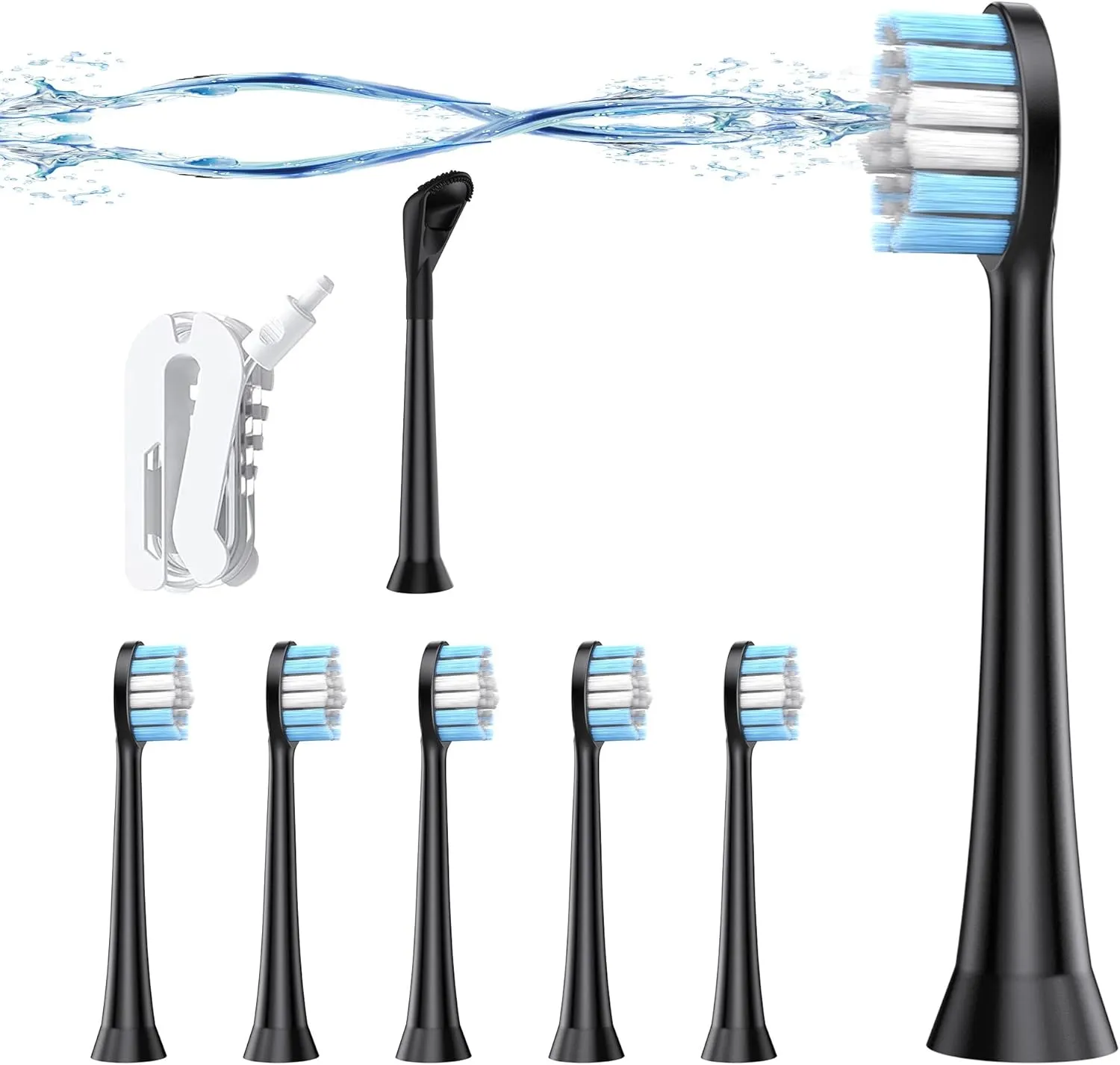 Toothbrush Replacement Heads for Electric Toothbrush Whit Water Flosser,New Upgrade 8-Pack (Hose and Tongue Cleaner Tip),Black