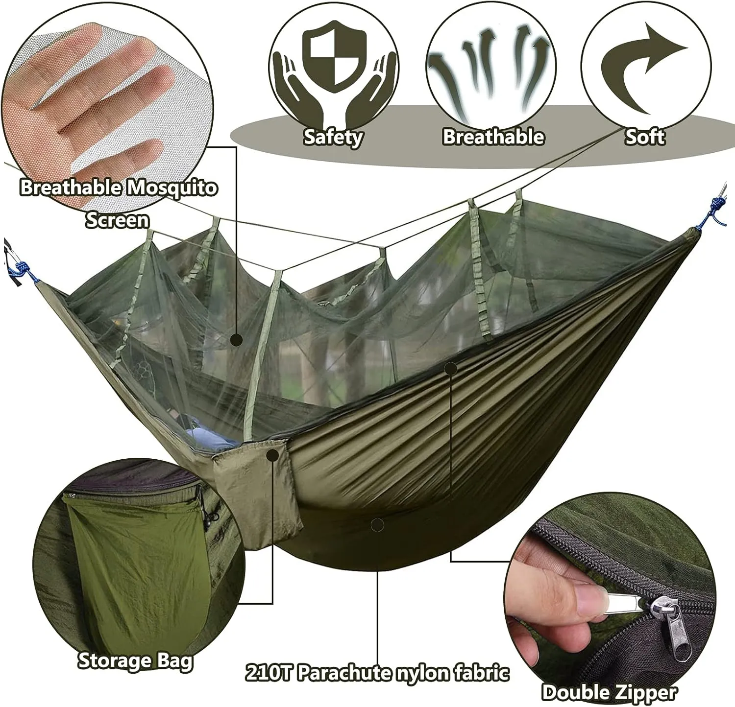 Travel Hammock with Mosquito Net, Lightweight Camping Hammock 200kg Load Capacity, Portable Outdoor Hammock for Camping, Backpacking, Survival, Outdoor Backyard Hiking,Black