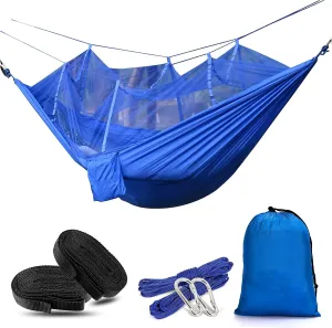 Travel Hammock with Mosquito Net, Lightweight Camping Hammock 200kg Load Capacity, Portable Outdoor Hammock for Camping, Backpacking, Survival, Outdoor Backyard Hiking,Blue