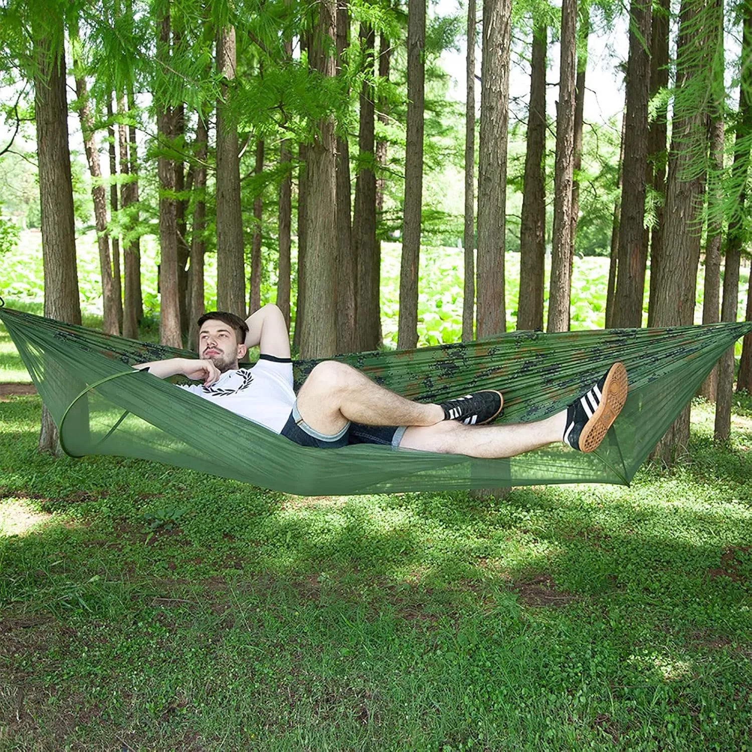 Travel Hammock with Mosquito Net, Lightweight Camping Hammock Hold Up to 200kg, Portable Outdoor Hammock for Camping Hiking Backpacking,Comouflage,250x120cm