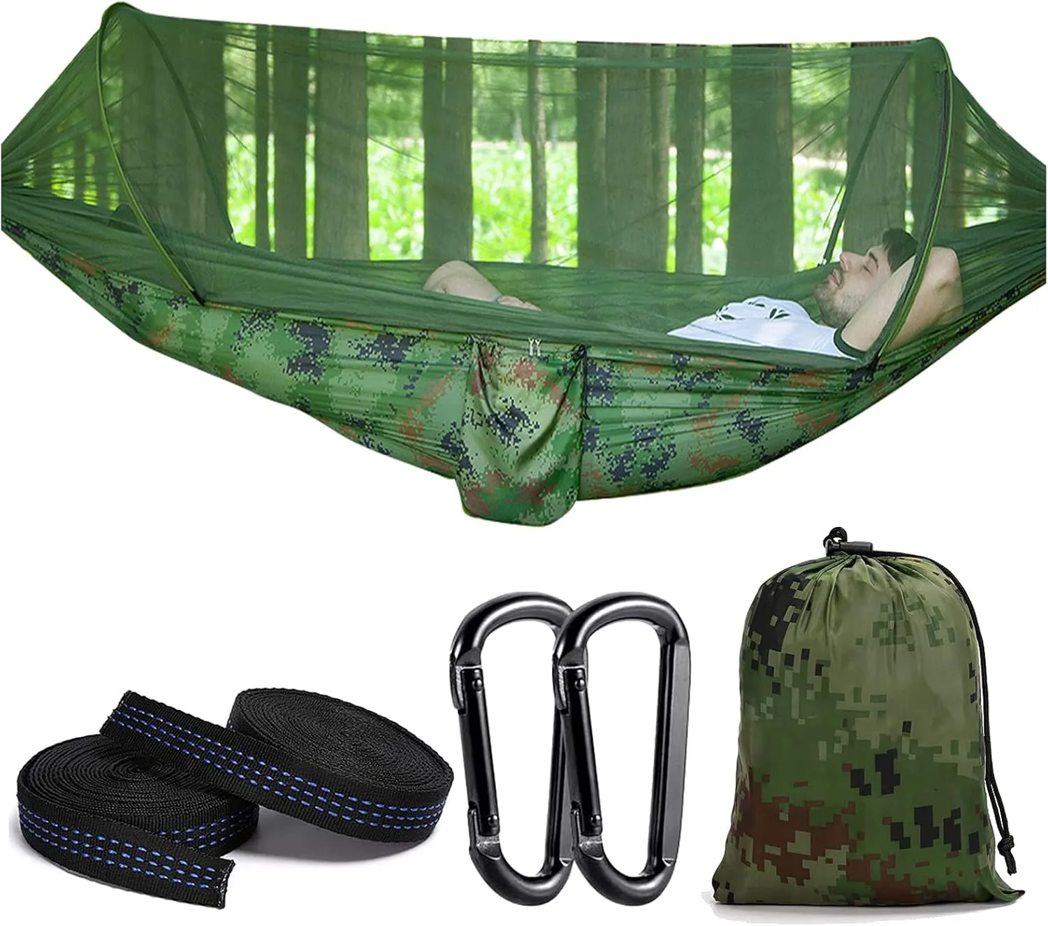 Travel Hammock with Mosquito Net, Lightweight Camping Hammock Hold Up to 200kg, Portable Outdoor Hammock for Camping Hiking Backpacking,Comouflage,250x120cm