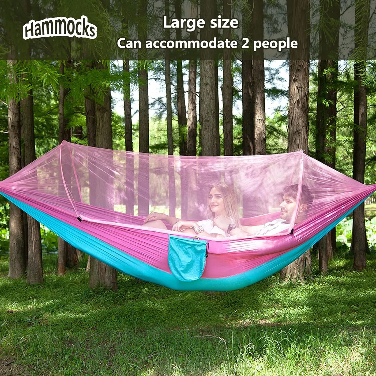 Travel Hammock with Mosquito Net, Lightweight Camping Hammock Hold Up to 200kg, Portable Outdoor Hammock for Camping Hiking Backpacking,Pink,250x120cm