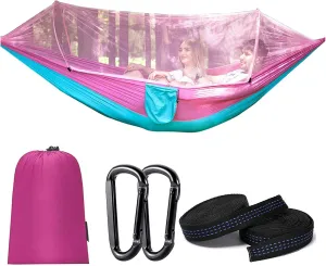 Travel Hammock with Mosquito Net, Lightweight Camping Hammock Hold Up to 200kg, Portable Outdoor Hammock for Camping Hiking Backpacking,Pink,250x120cm