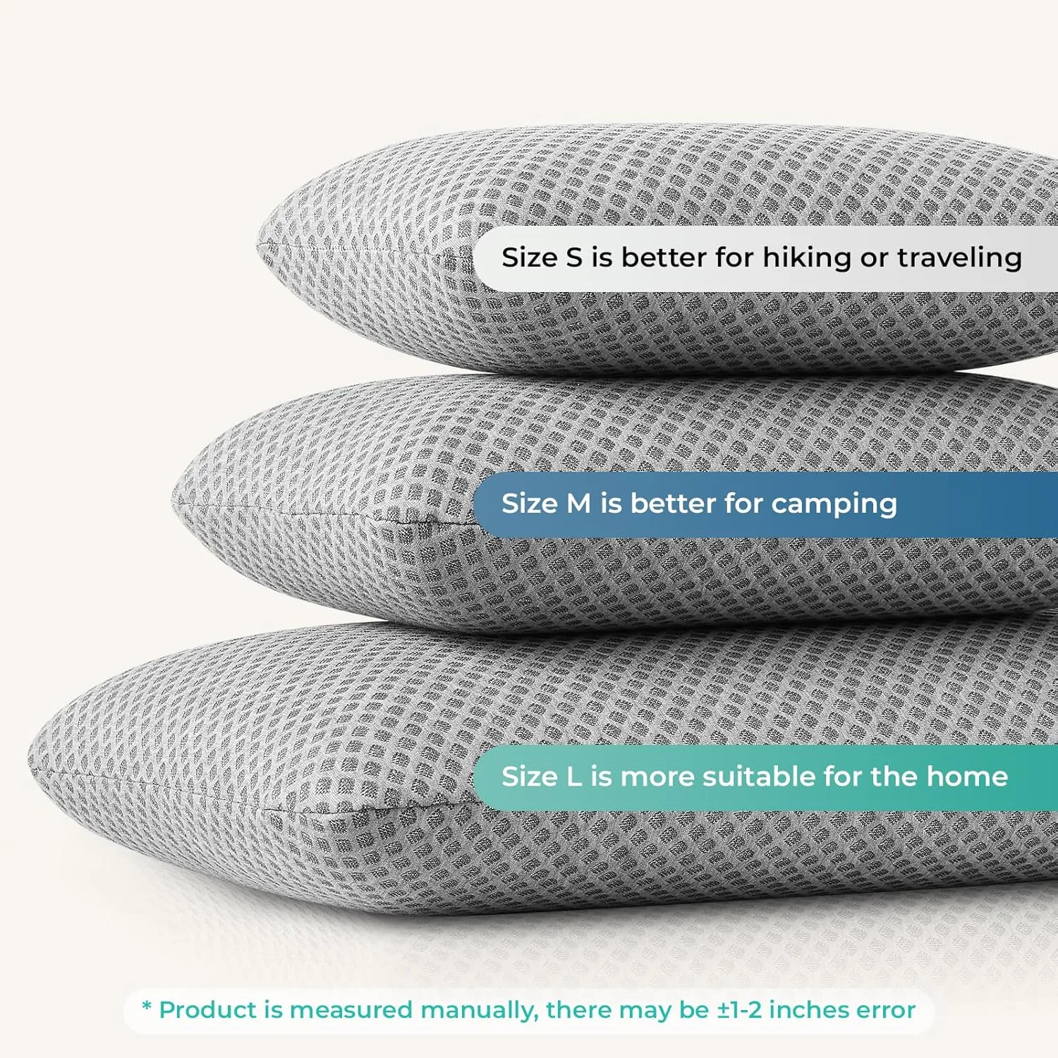 Travel Pillow Memory Foam Pillows, Camping Pillow-Compressible Medium Firm, Breathable Cover, Ideal Backpacking Hiking, Bed Pillows, Airplane and Car (Light Grey, M)