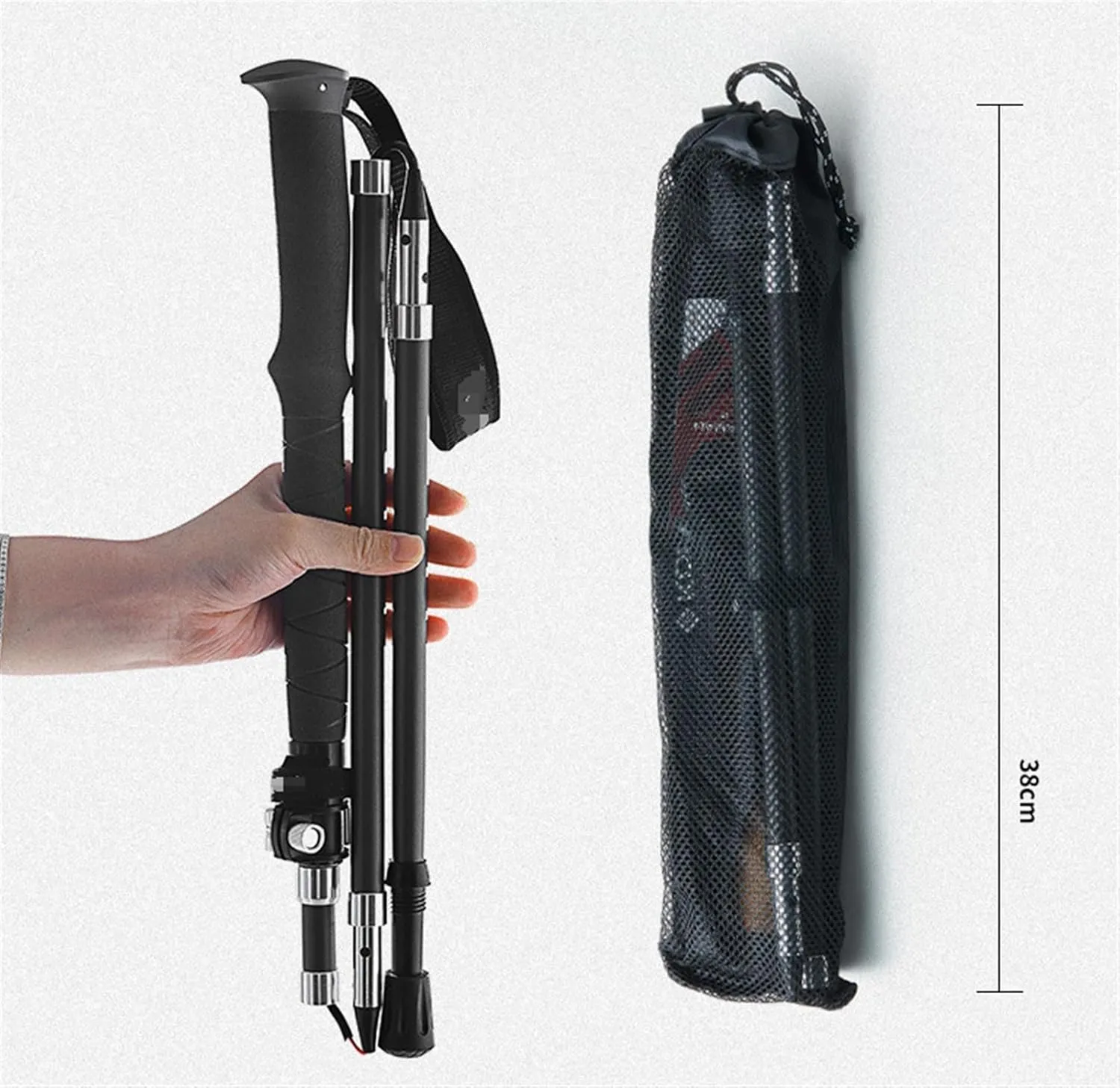 Travel Trekking Pole Folding Trekking Hiking Poles Carbon Fiber Walking Stick Lightweight for Camping Mountaining Outdoor Activities