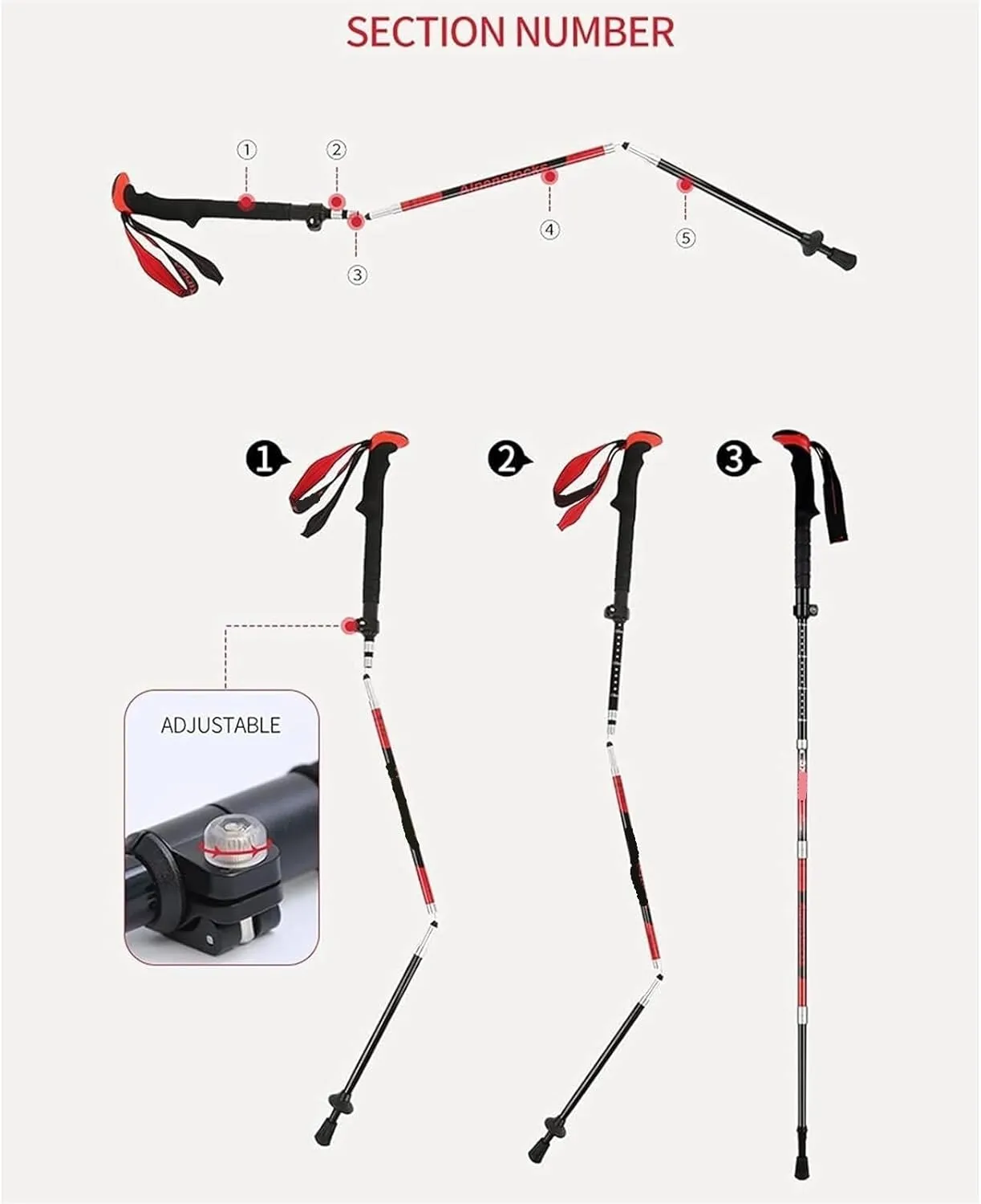 Travel Trekking Pole Lightweight Trekking Poles Foldable Telescopic Trekking Poles Soft Non-Slip Handle for Walking Outdoor Activities