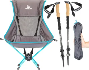 TrekChair V2 Highback Backpacking Chair | 2-in-1 Trekking Pole and Camp Chair System | Extra Large and Wide with Headrest | Ultralight | Compact, Packable, and Lightweight Hiking Chair