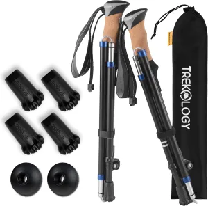 TREKOLOGY TREKZ Cork SE Trekking Poles & Accessory Set Bundle – Lightweight Adjustable Hiking Poles (5'2" to 6'5") with 4 Rubber Tips & 2 Mud Baskets – Perfect for Backpacking & Trails